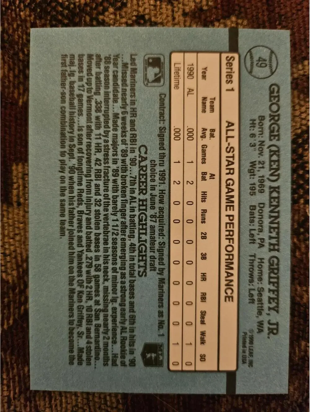 Ken Griffey Jr - HOF - 1991 Donruss AL All Star  #49 - MLB Baseball